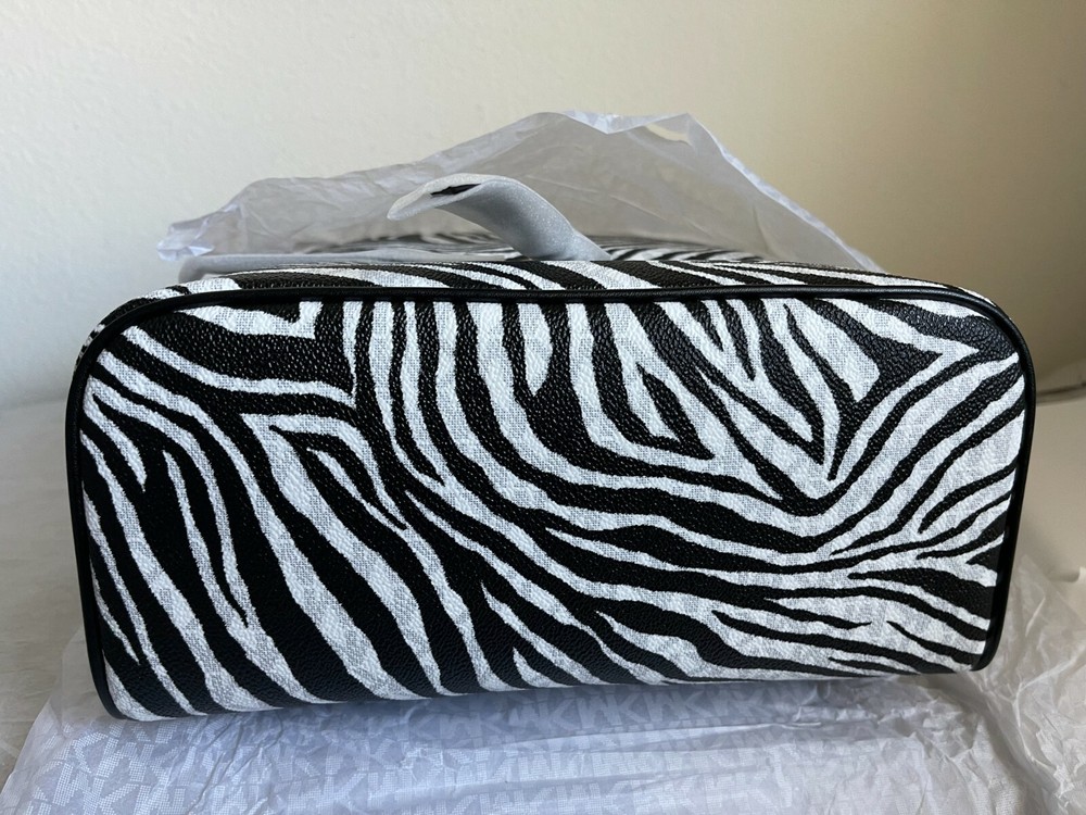 NWT Michael Kors Rhea Zip Medium Zebra Backpack $328 Black/White