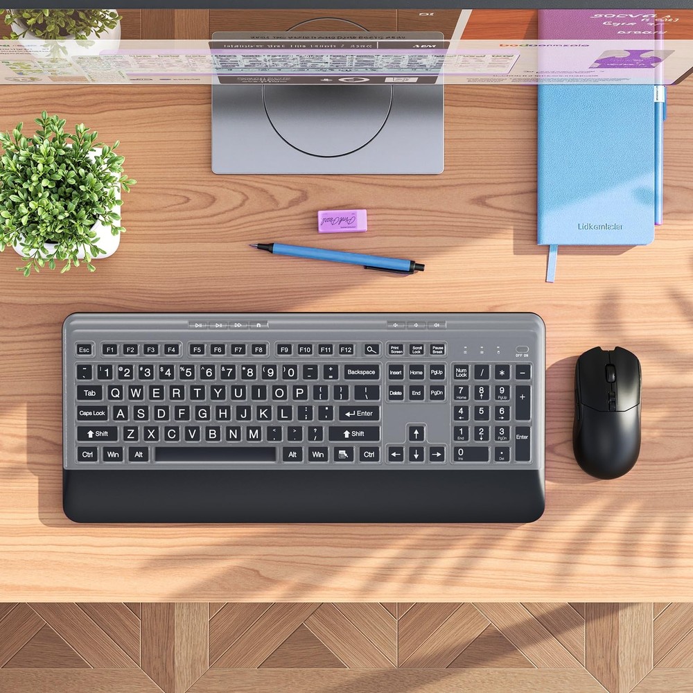 Silent Wireless Keyboard and Mouse Combo - Keyboard with Large Print Cover, 2...