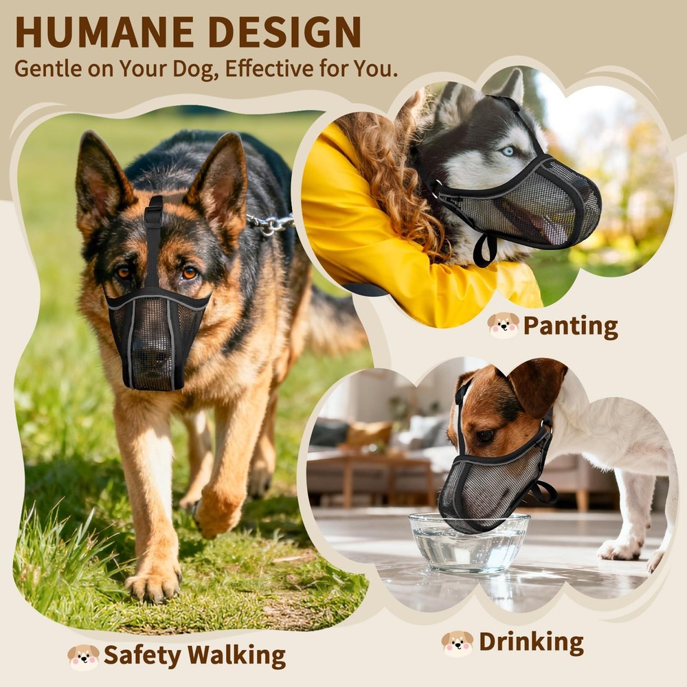 Soft Mesh Dog Muzzle for Medium Large Dogs - Prevent Biting, Chewing, Training