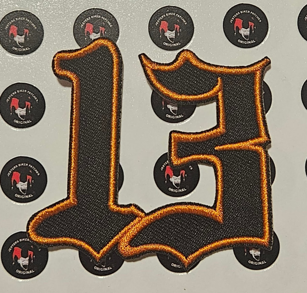 Number 13 Orange on Black # 13 Patch Motorcycle Patch Biker Patch