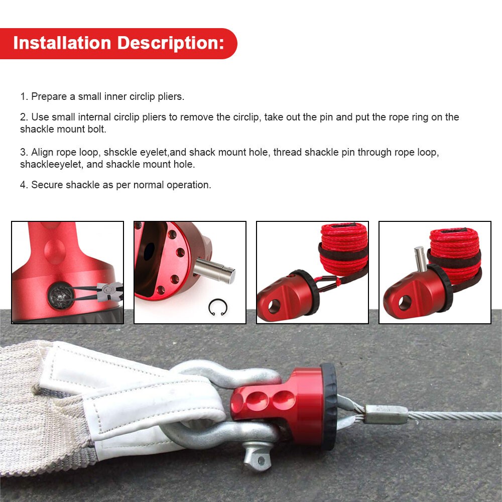 Winch Rope Guide Link Connection Hook Mount Red For ATV UTV SUV Jeep Wrangler