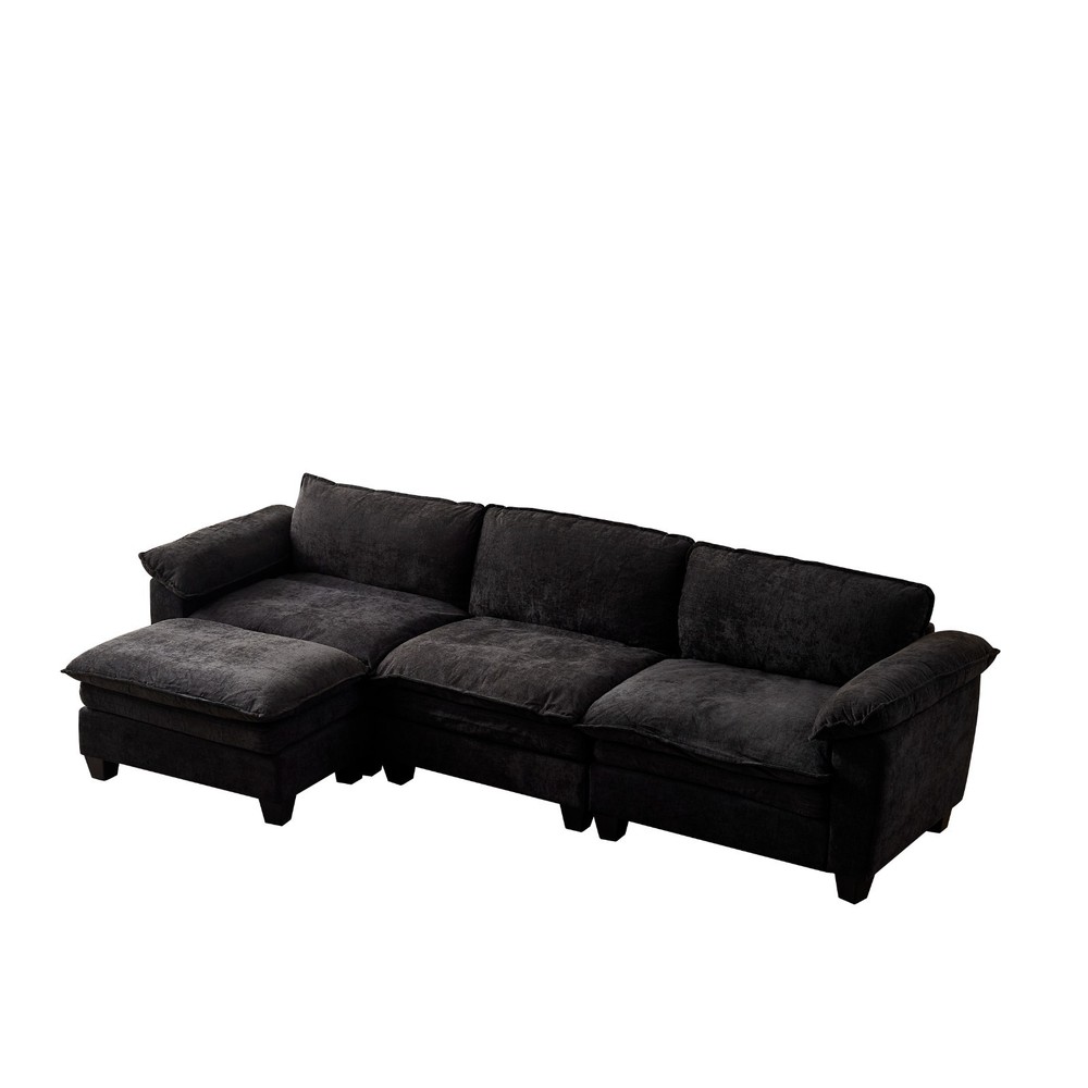 3-Seater L Shape Sectional Sofa Chenille Modular Couch With Movable Ottoman