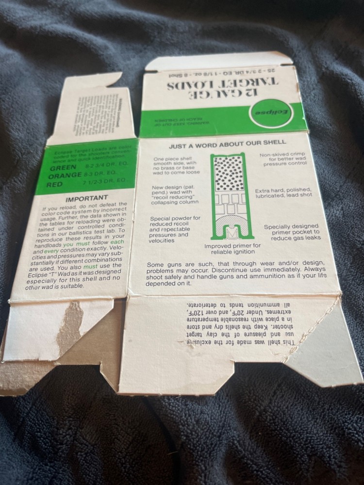 4 Eclipse 12ga. target loads empty shotgun shell boxes