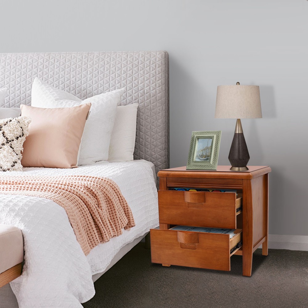 Walnut Nightstand, Bedside Table, Sofa Side Table, Storage Cabinet W/ 2 Drawers