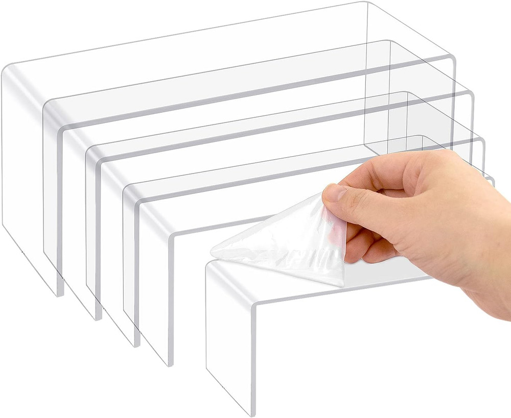 Thyores 5 Pcs Large Acrylic Risers, Clear Display Showcase Collectibles Display