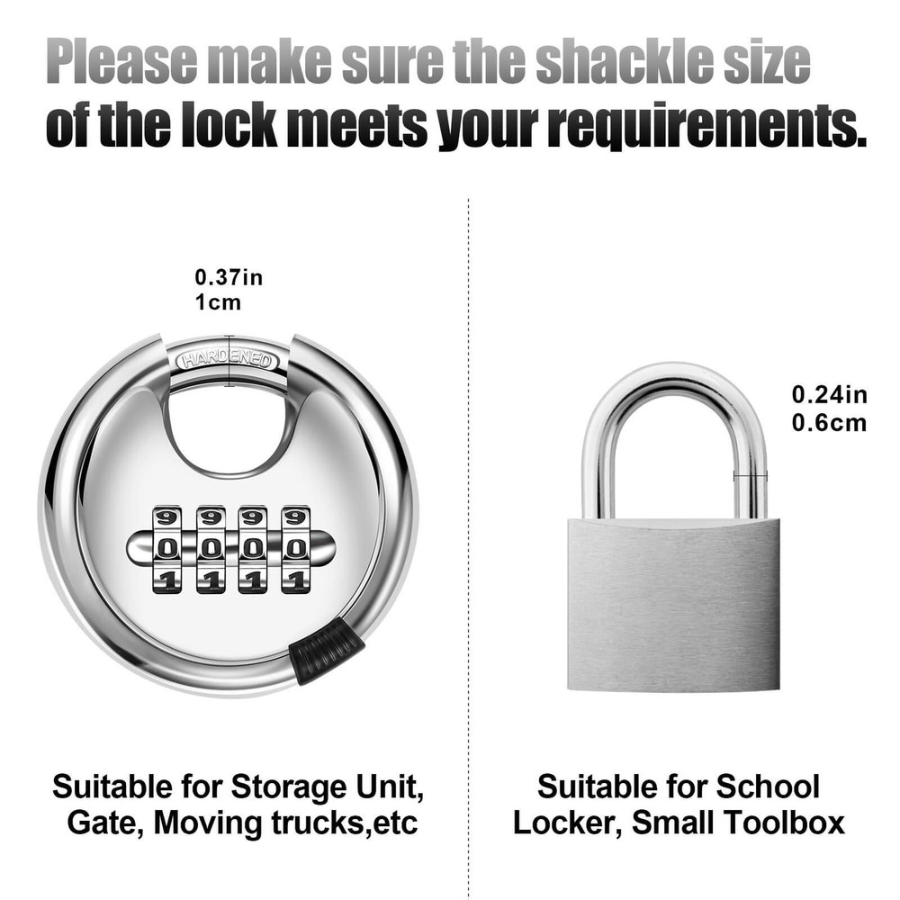 Round Combination Lock, Uncuttable Combination Disc Padlock, 3/8 Inch Shackle...