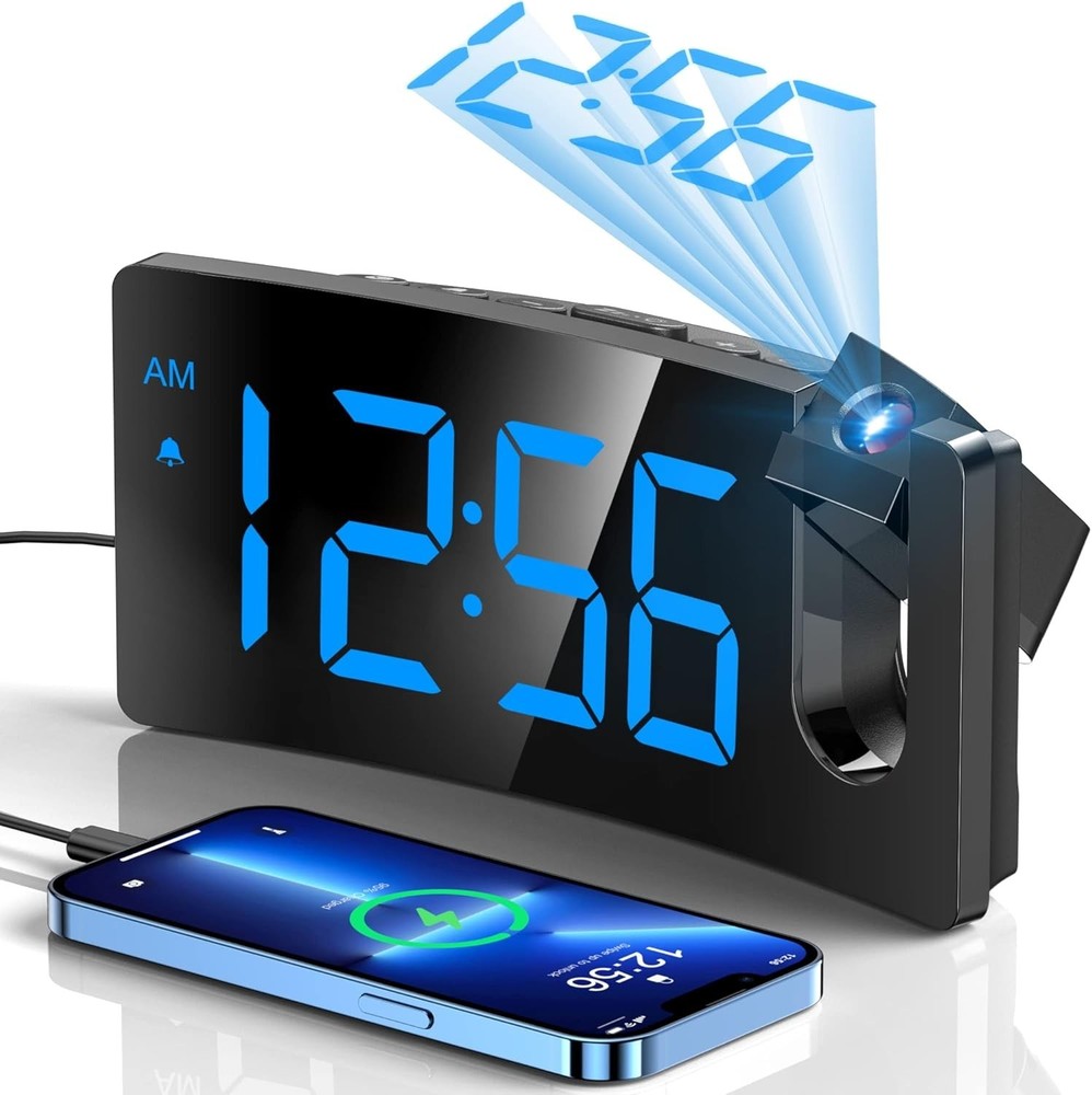 Projection Alarm Clock, Digital Clock with 180° Rotatable Projector, 3-Level .