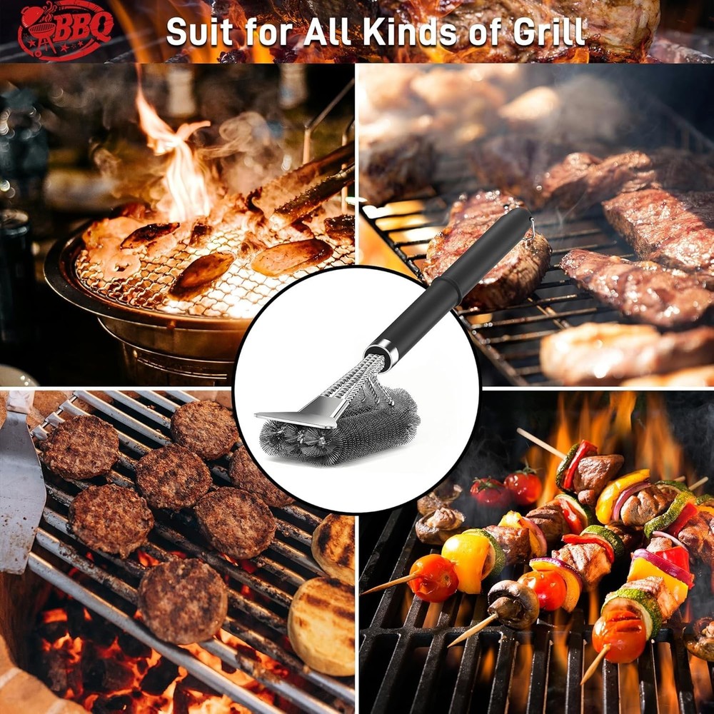 Effortless 360-Degree Grill Cleaning Brush & Scraper - Universal Compatibility