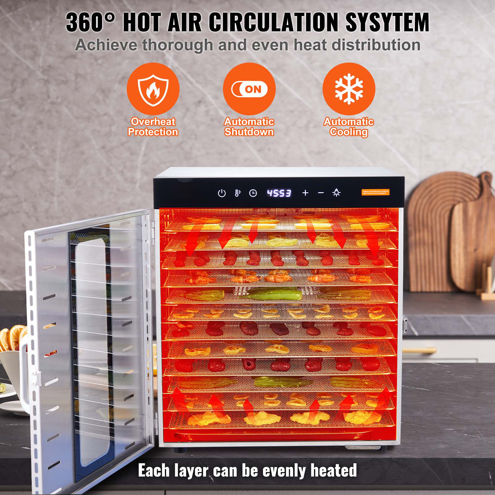 10 Trays Food Dehydrator 1000W Stainless Steel Vegetable Jerky Dryer Machine