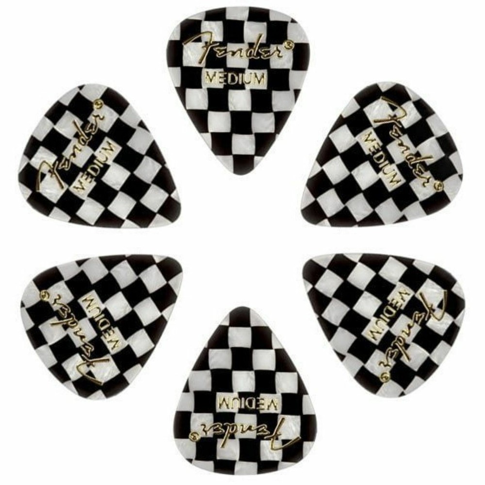 Fender 351 Shape Graphic Celluloid Guitar Picks, Medium, Checkerboard, 12-Pack