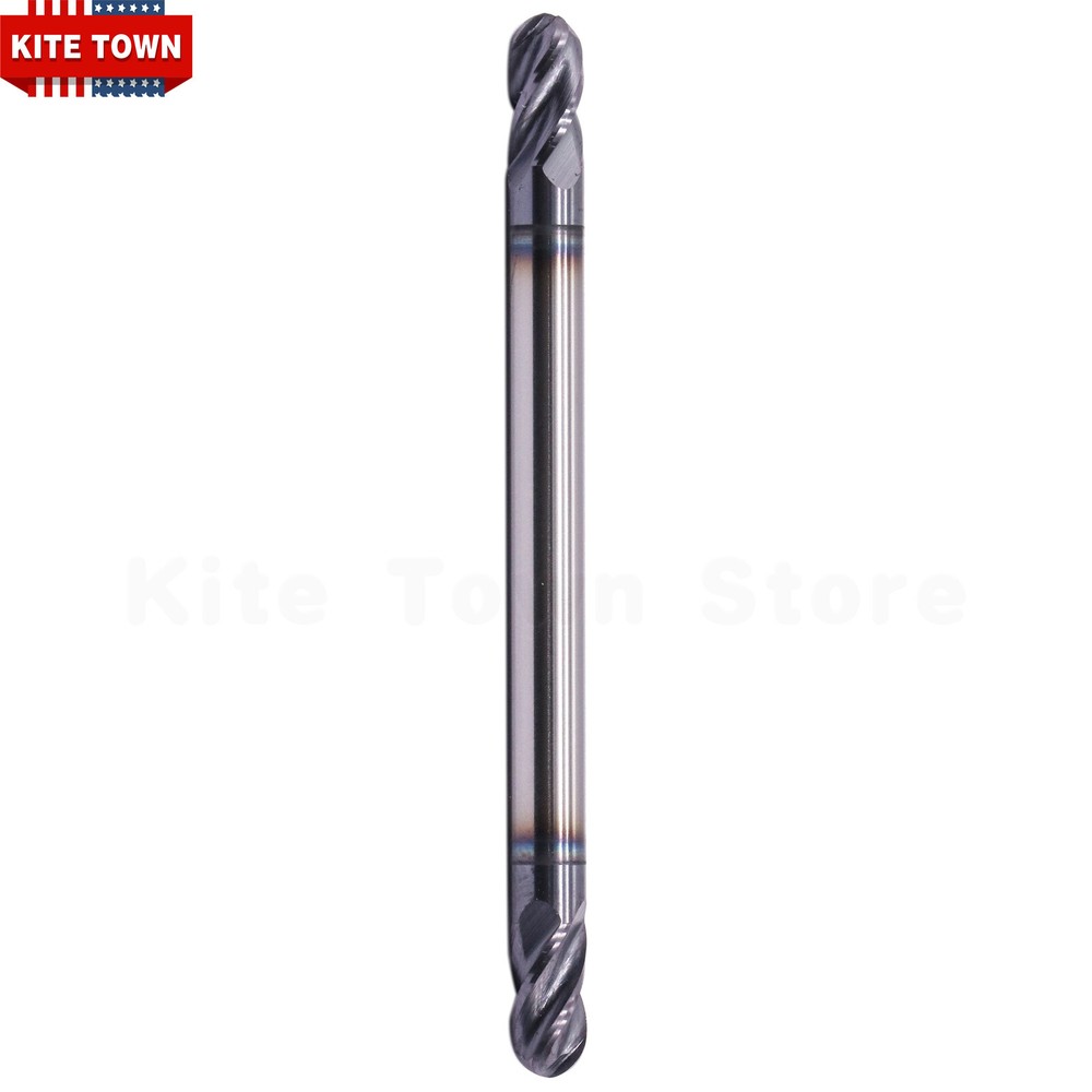 5pcs 4 Flute 3/16" Solid Carbide Ball Nose End Mill - Double End - AlTiN Coated
