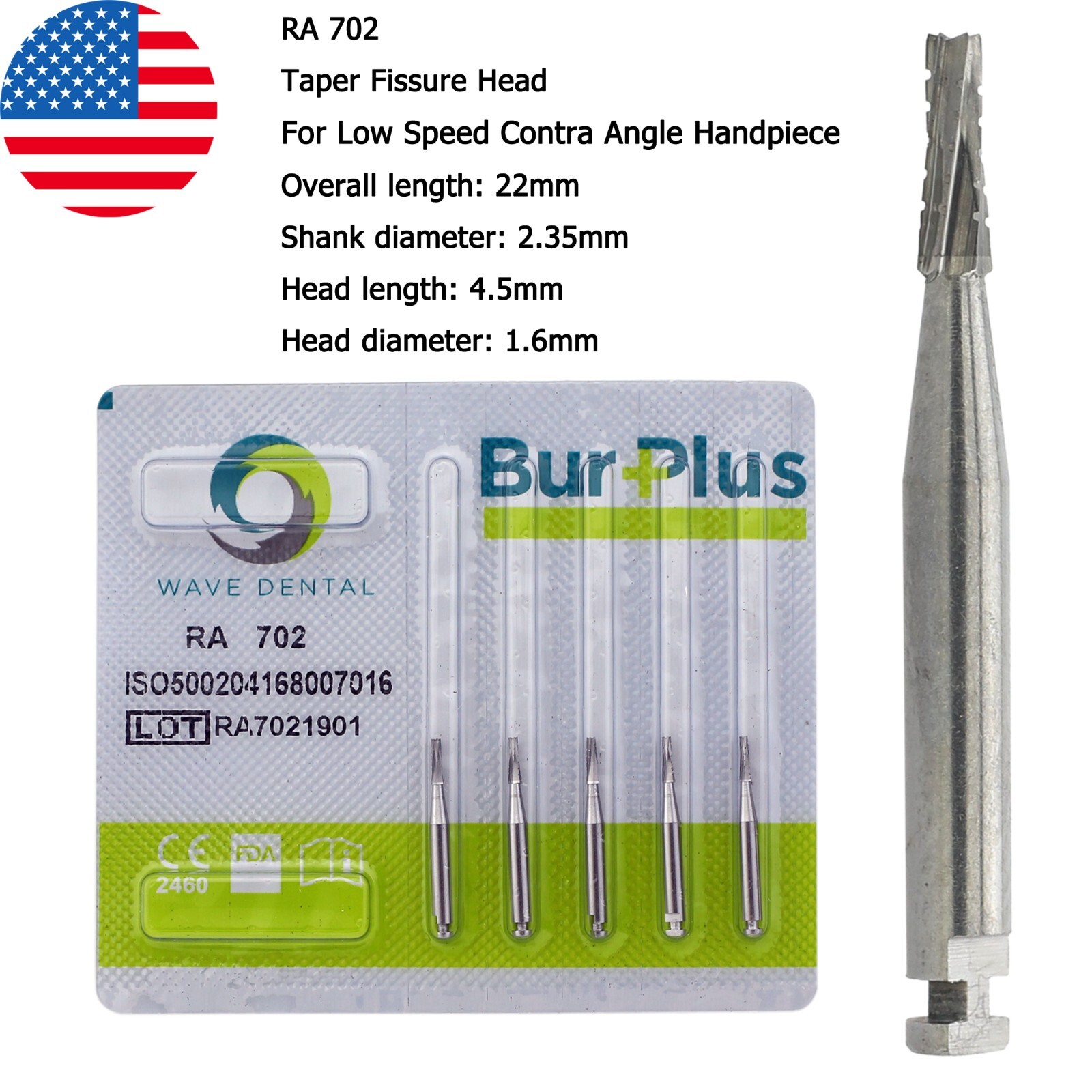 Wave Dental Carbide Burs Surgical Bur Latch 2.35mm RA SURG 2 4 6 8 Contra Angle