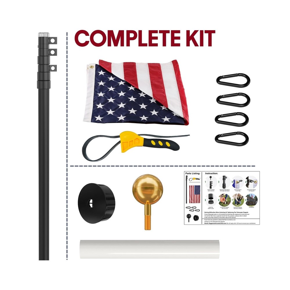 20FT Telescoping Flag Pole for Outside House, Extra Thick Telescopic Flagpole...