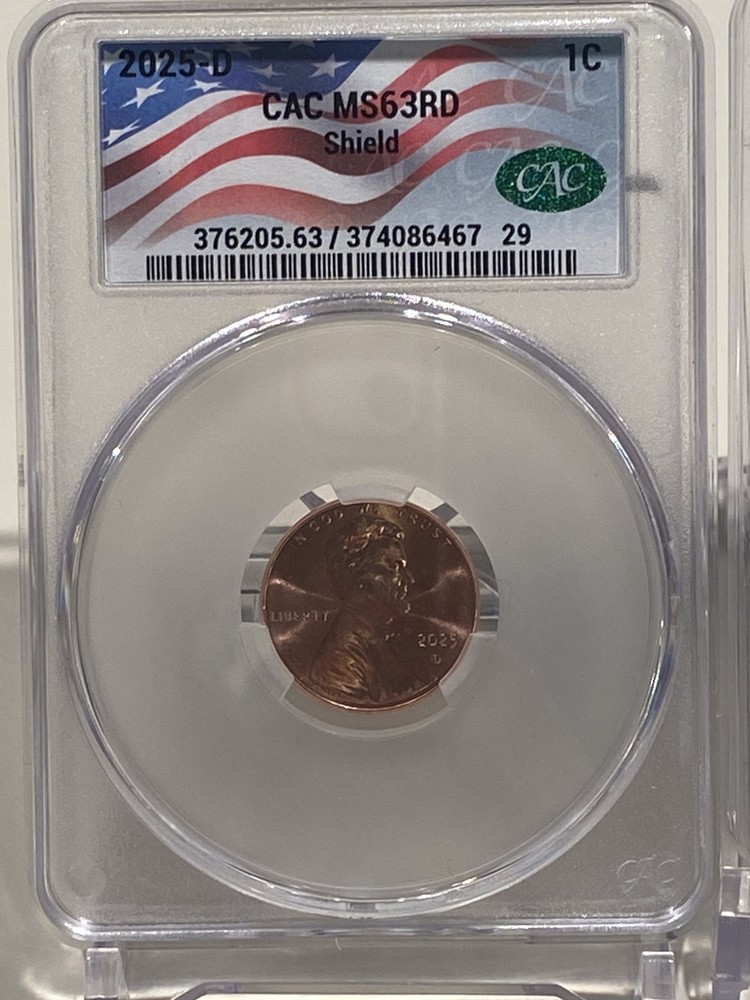 (3) 2025 D Lincoln Shield Cent MS-63RD CAC Slabbed