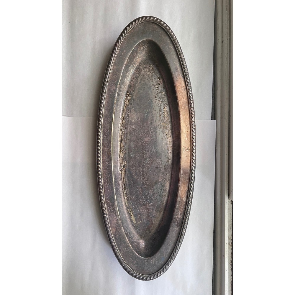 USN Officers' Open Mess Platter by R. Wallace, Silver Soldered, 25" Rope Rim