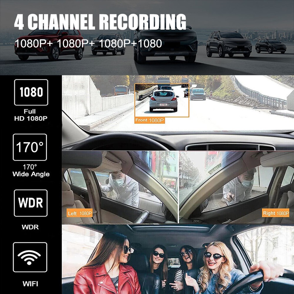 360 Degree View 4 Channel Dash Cam Front and Rear Inside Left Right, Dash Camera