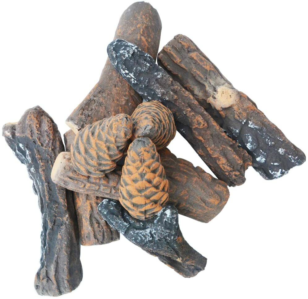 10 Pieces Ceramic Wood Gas Log Set Fireplace Imitation Wood Propane Firepit Logs