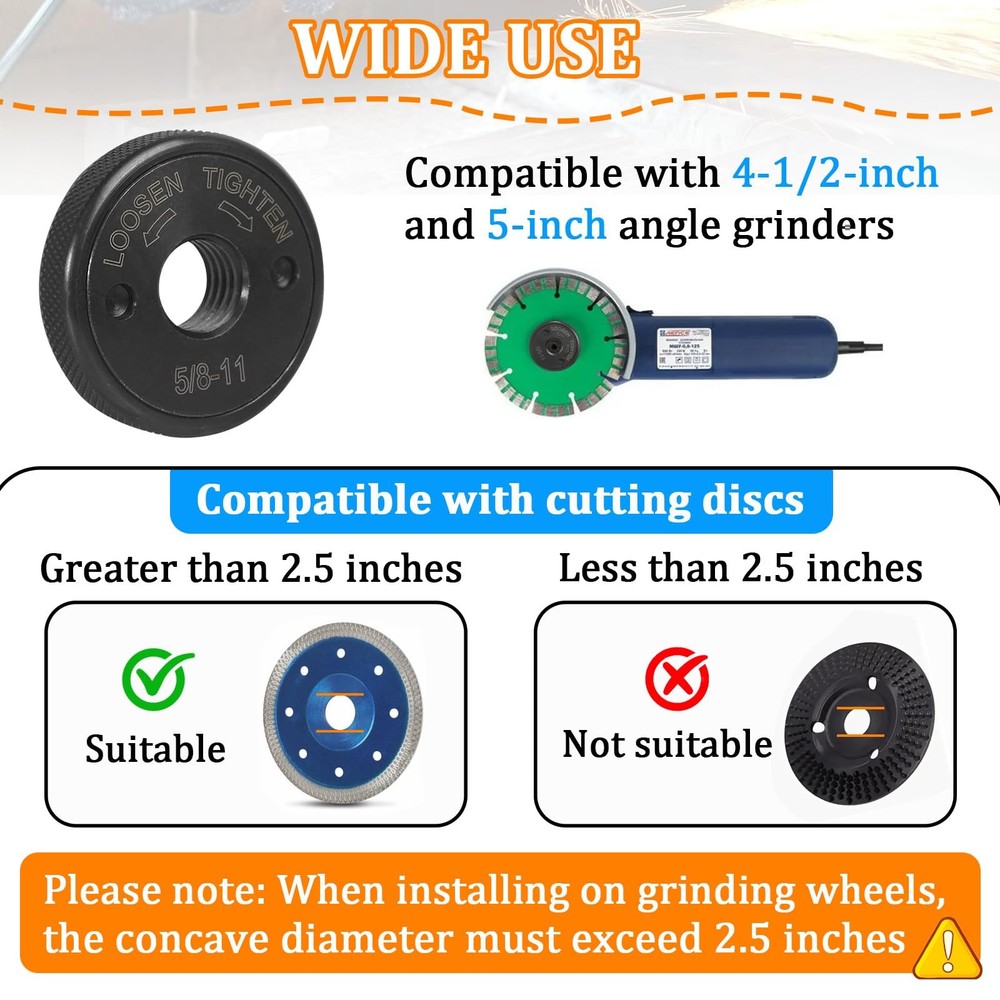 2 Pcs 5/811 Thread Angle Grinder Flange Nut for 4.5" and 5" Angle Grinder, Qu...