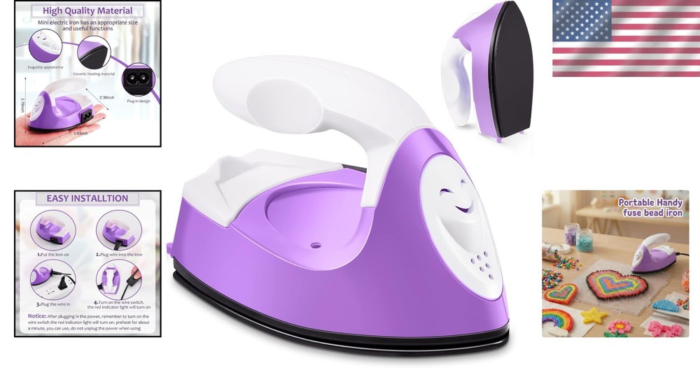 Portable Purple Mini Craft Iron with Charging Base - Ideal for Small Projects