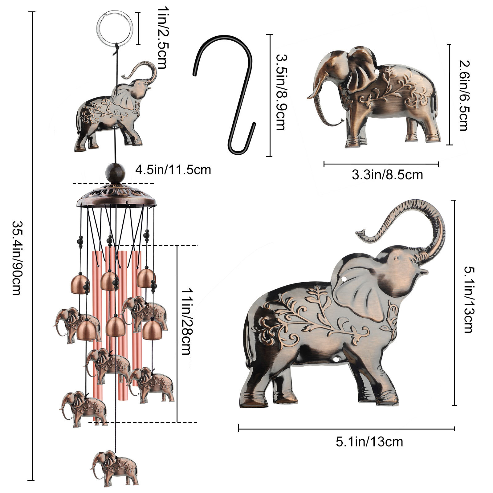 Animal Metal Wind Chimes, 4 Tubes Hanging Bells, Outdoor Garden Home Decor Gift