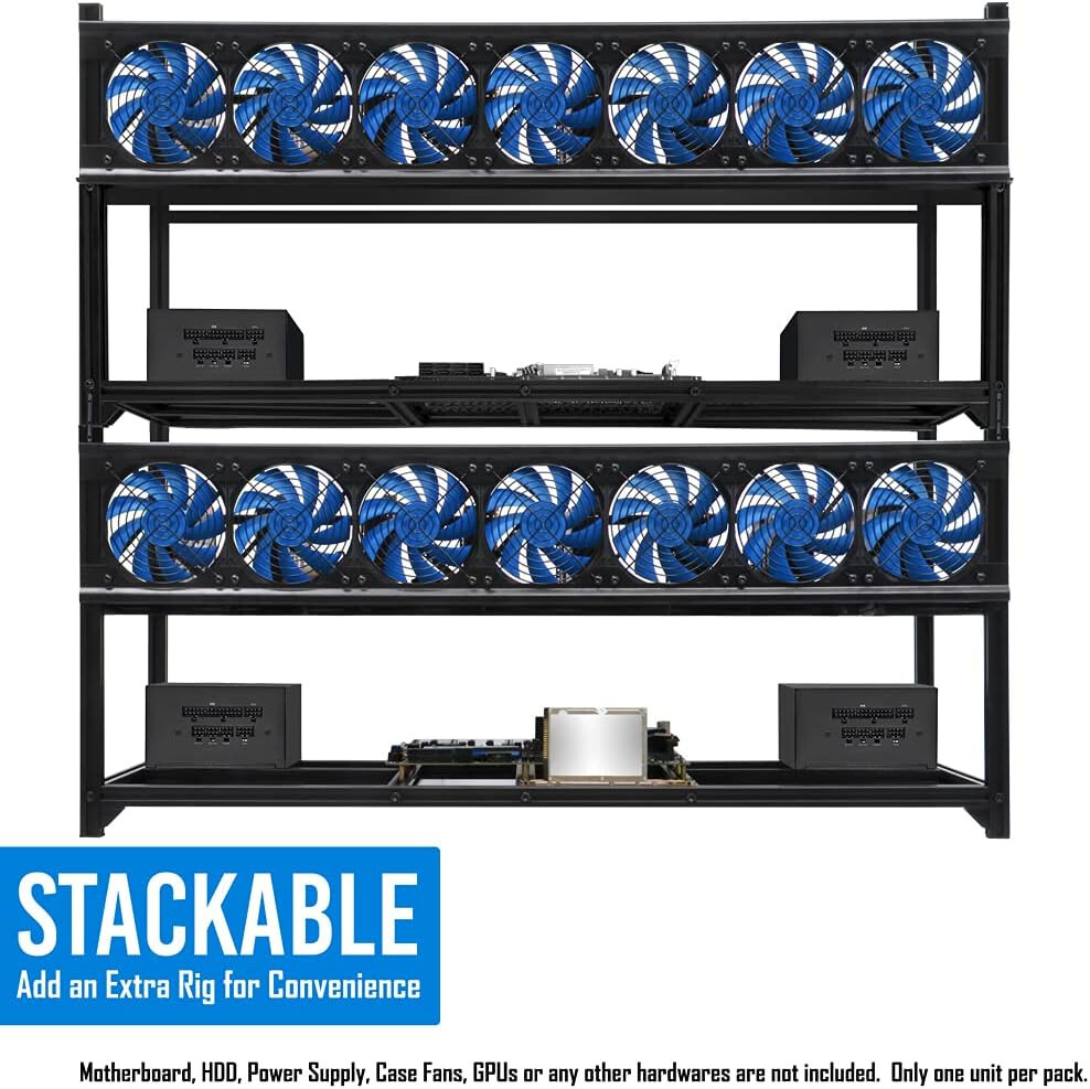 Kingwin KC‑8GPU 8‑GPU Open‑Air Aluminum Mining Rig Case Frame – 7 Fan Slots