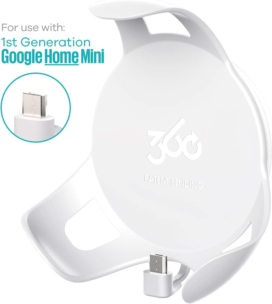 360° Rotatable PowerClip Outlet Mount for Google Home Mini - Space-Saving Holder