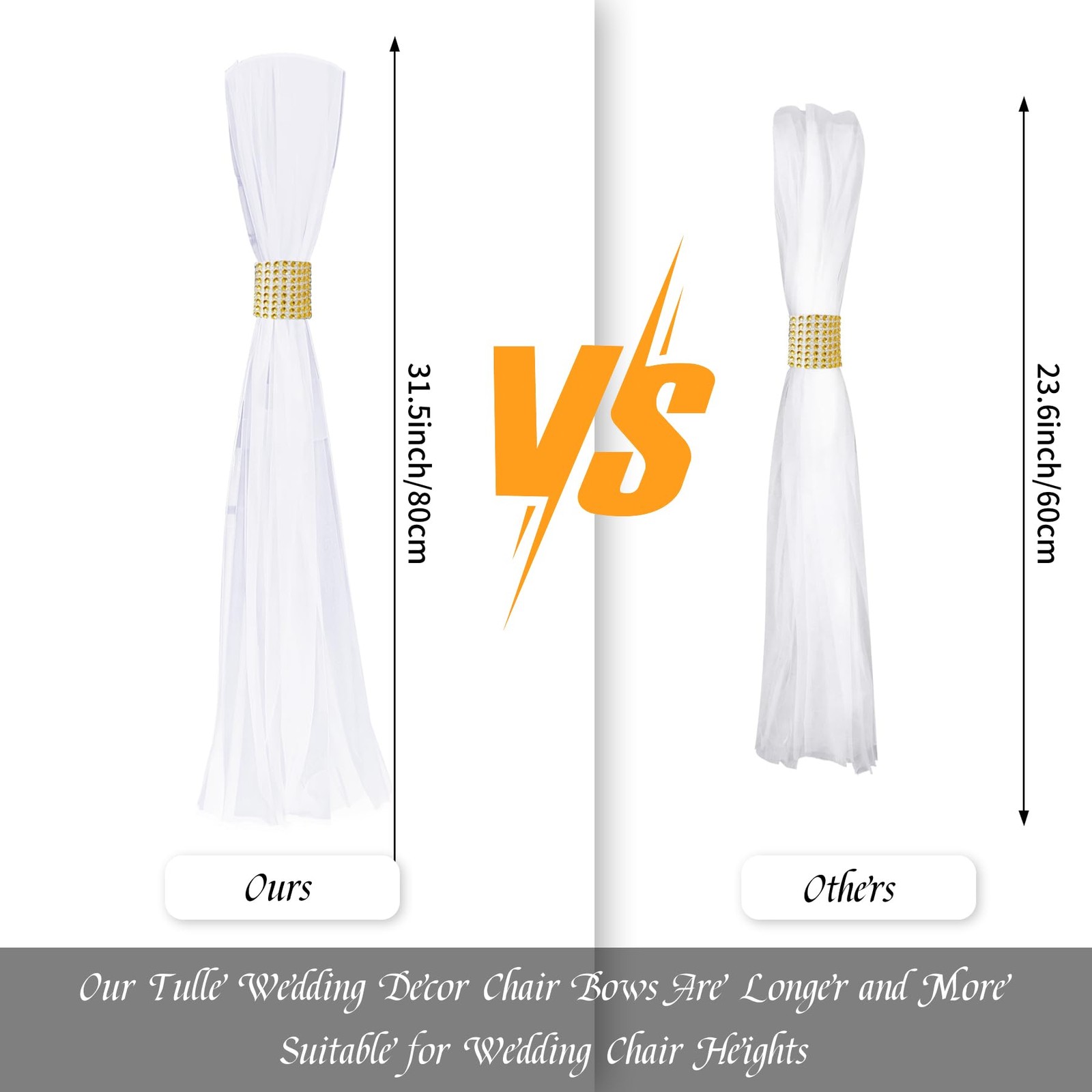 26 Large White Pew Bows Tulle Wedding Aisle Chair Decorations Gold Wrap