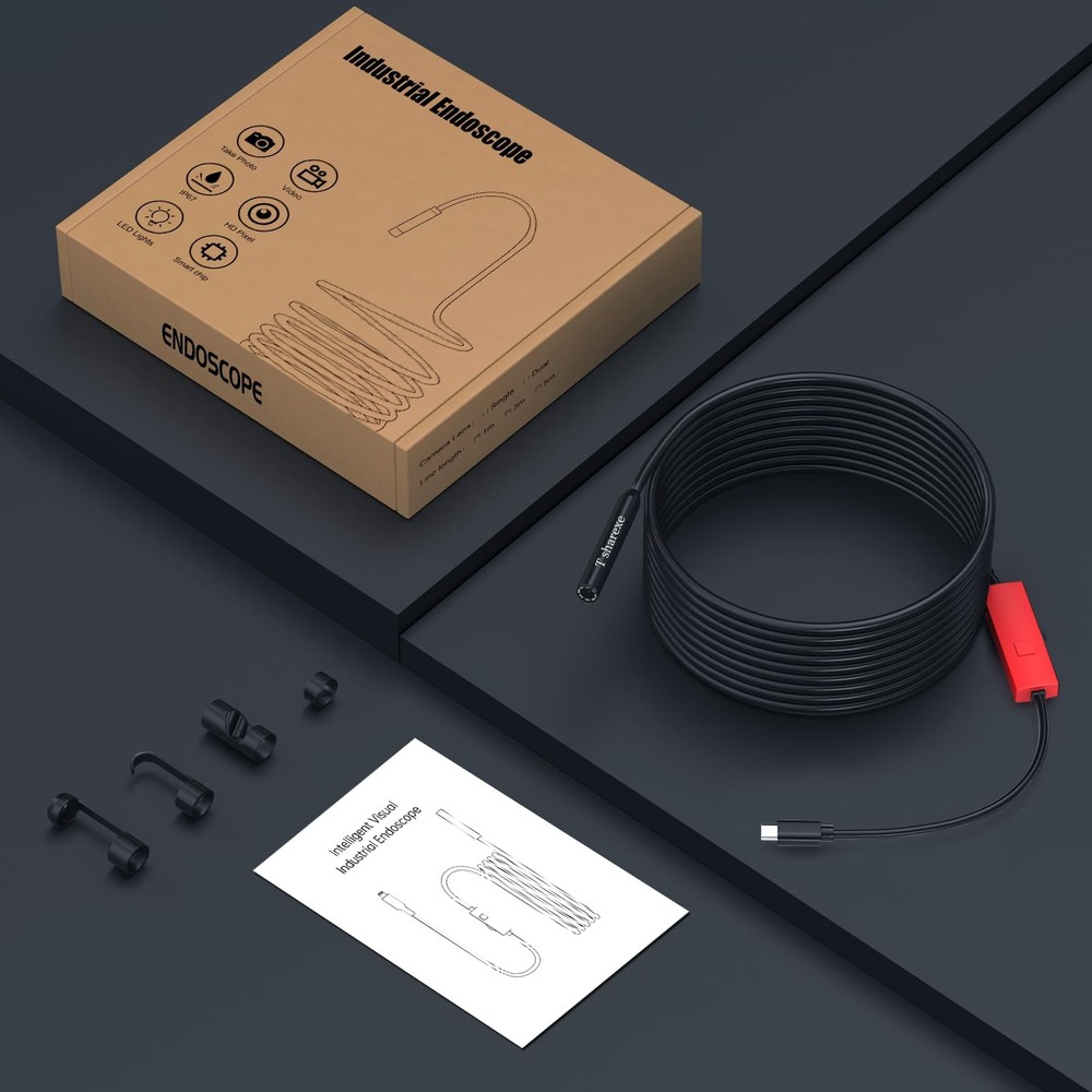 Endoscope Camera with Light, 1920P HD Borescope Camera with Light,Semi-Rigid ...