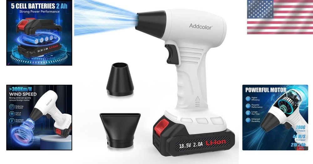 Cordless Handheld Leaf Blower with 18.5V Battery - Adjustable Speed White