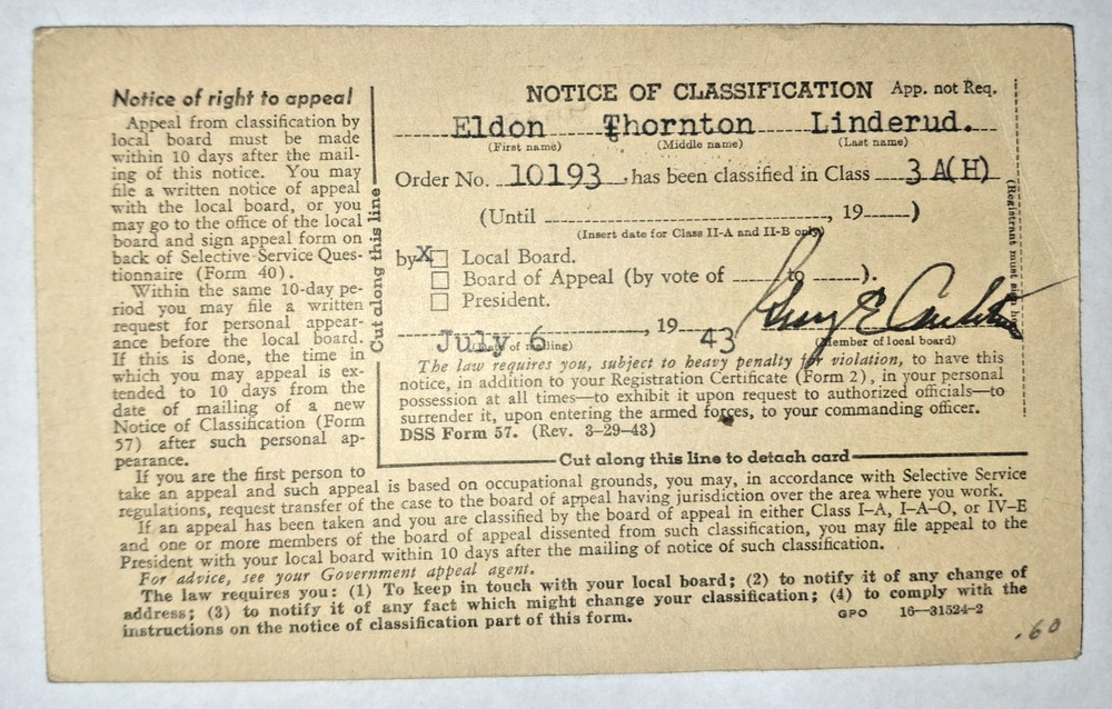 NOTICE OF CLASSIFICATION 1943