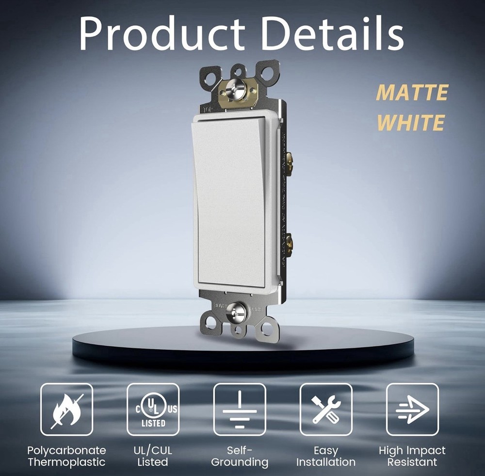 Thunderway 29 Pack, 3-Way Light Switch White Matte Decorator Light Switch 15A