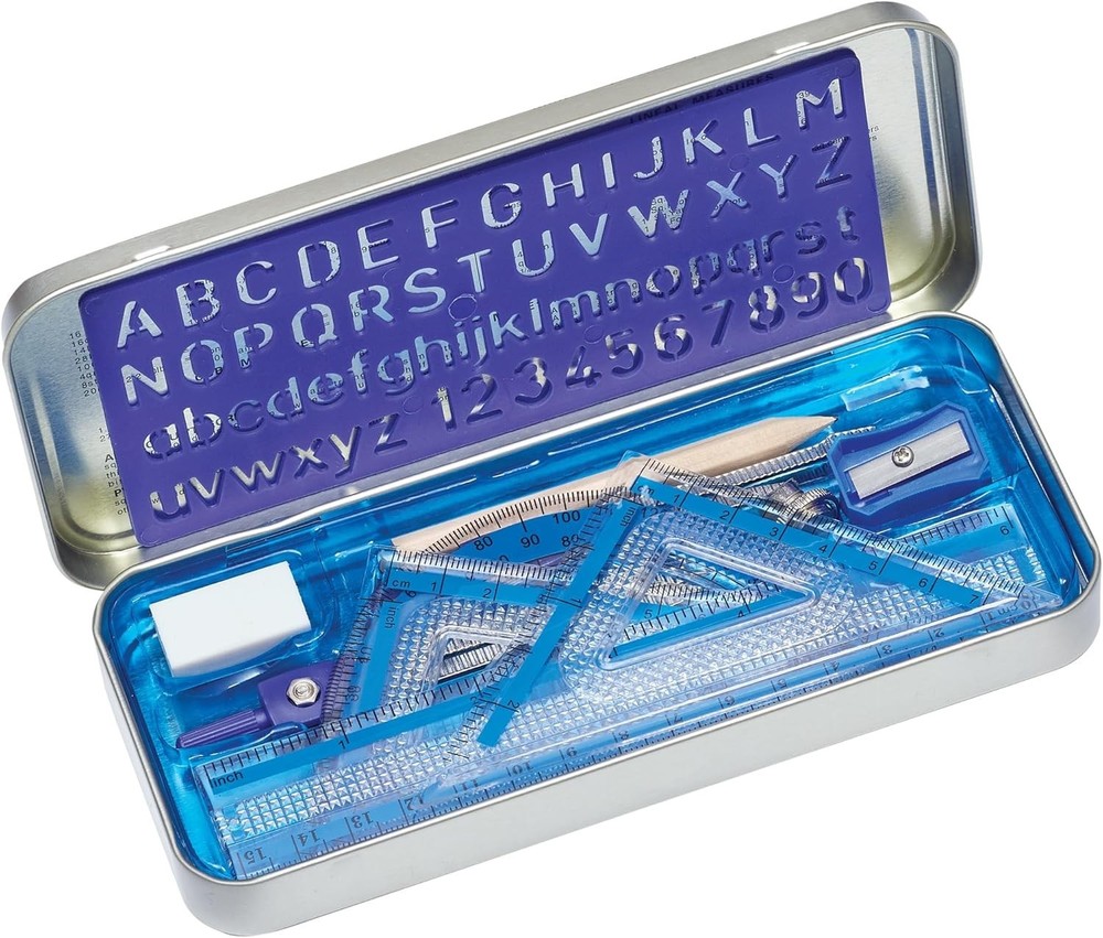 Durable 10-Piece Geometry Set: Precision Compass, Ruler & Alphabet Stencil