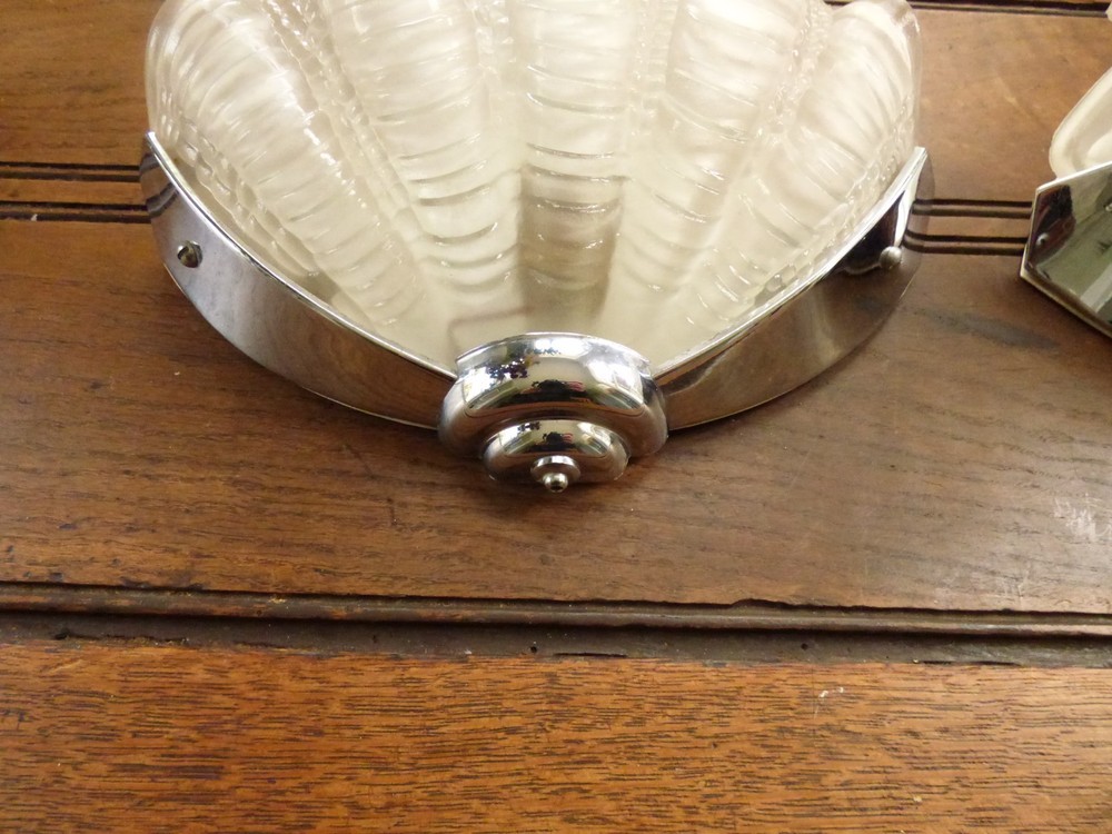 Art Deco Chrome and Glass Clamshell Wall Lights
