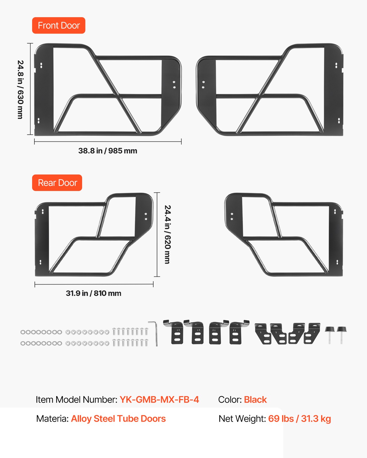 VEVOR Tube Doors Steel Tubular Half Door Guards for 2021-2026 Ford Bronco 4-Door