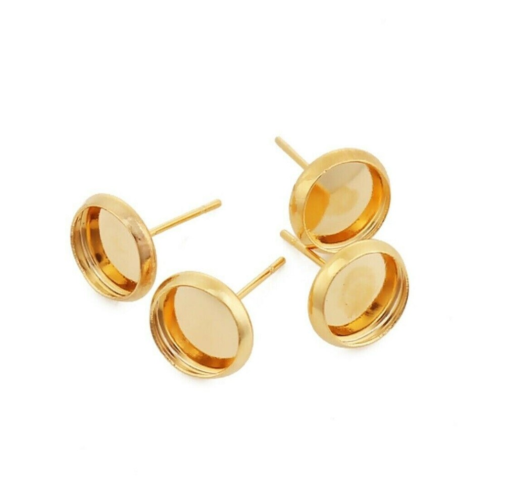 10 Gold Copper Post Stud Earring Fits 8mm Cabochon Settings Cups Beads