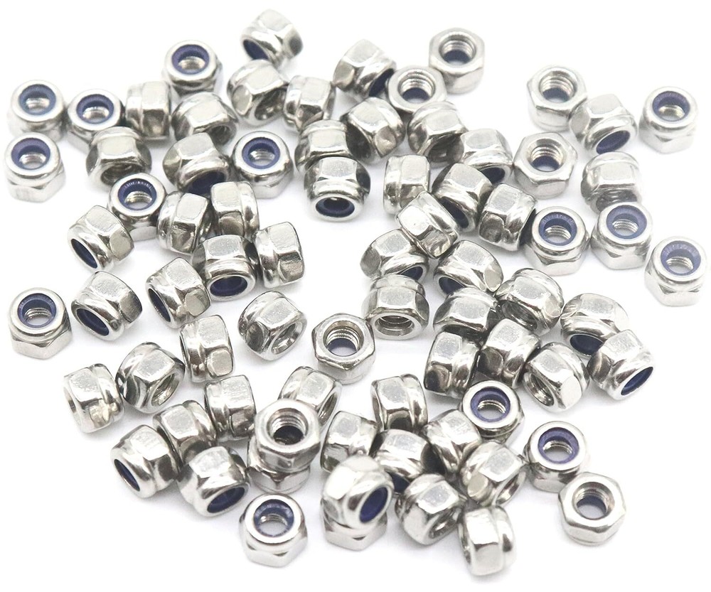 100Pcs M3 x 0.5mm 304 Stainless Steel Self-Lock Nylon Inserted Hex Silver