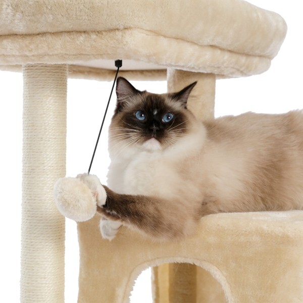 Cat Tree Cat Tower with Double Condos Spacious Perch Sisal Scratching Post Beige