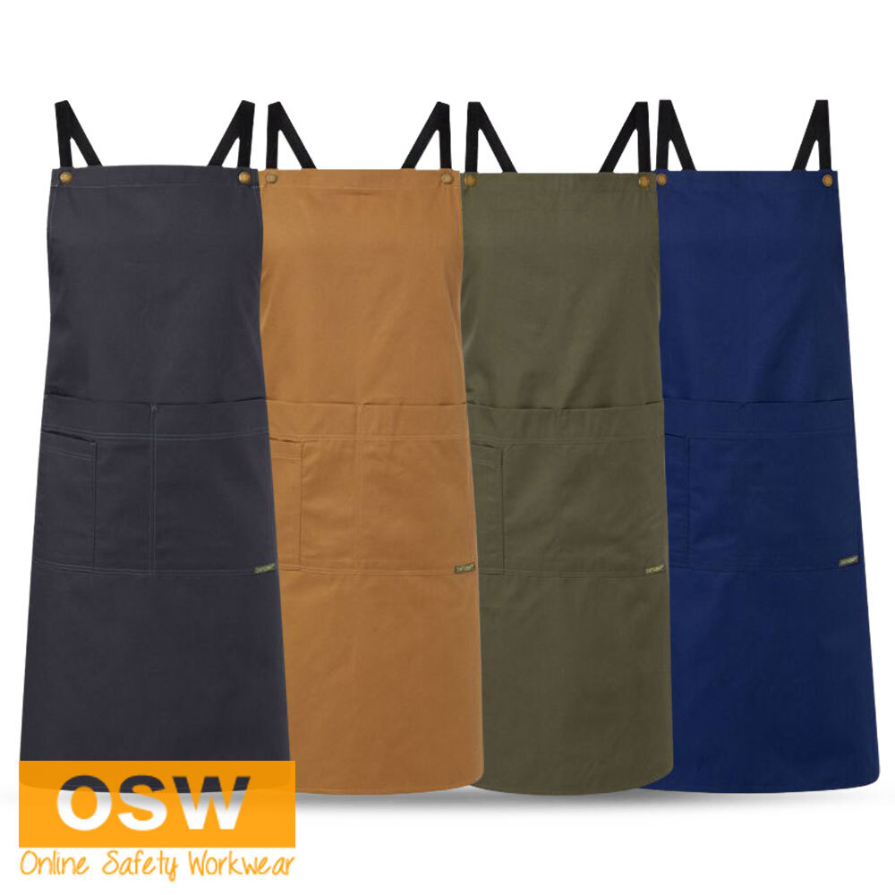 Full Bib Crossback Apron with Pockets - Charcoal, Olive, Cinnamon, Blueberry