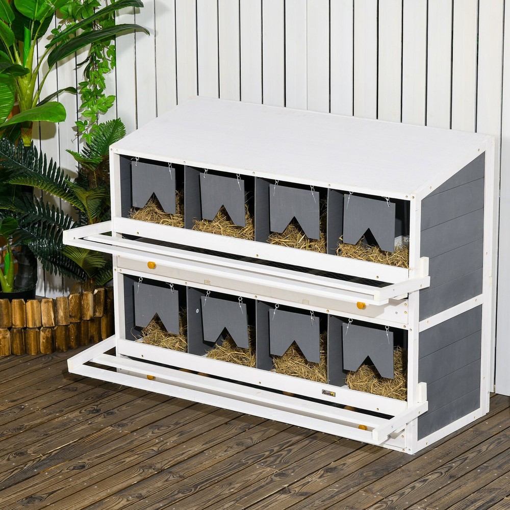 8 Compartments Nesting Boxes for Chickens w/ 2 Egg Collection Trays
