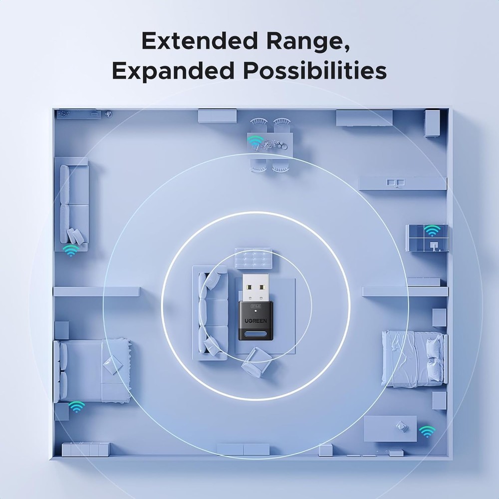 UGREEN USB Bluetooth Adapter for PC, Bluetooth 6.0 Dongle Receiver EDR & BLE, Pl