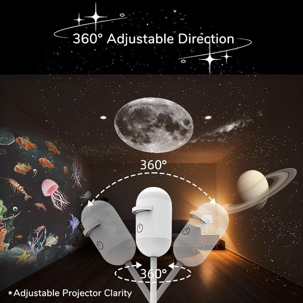 2-in-1 Star Projector Night Light 12 Slides USB 360° Rotating Touch Dim