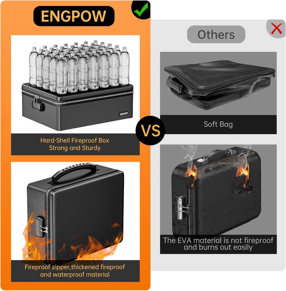 ENGPOW Fireproof Document Box with Lock, Fireproof Water Resistant Heat Insulate