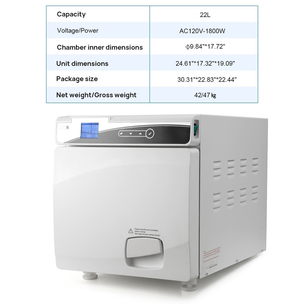 Dental 22L Class N Autoclave Vacuum Steam Sterilizer with Drying Function