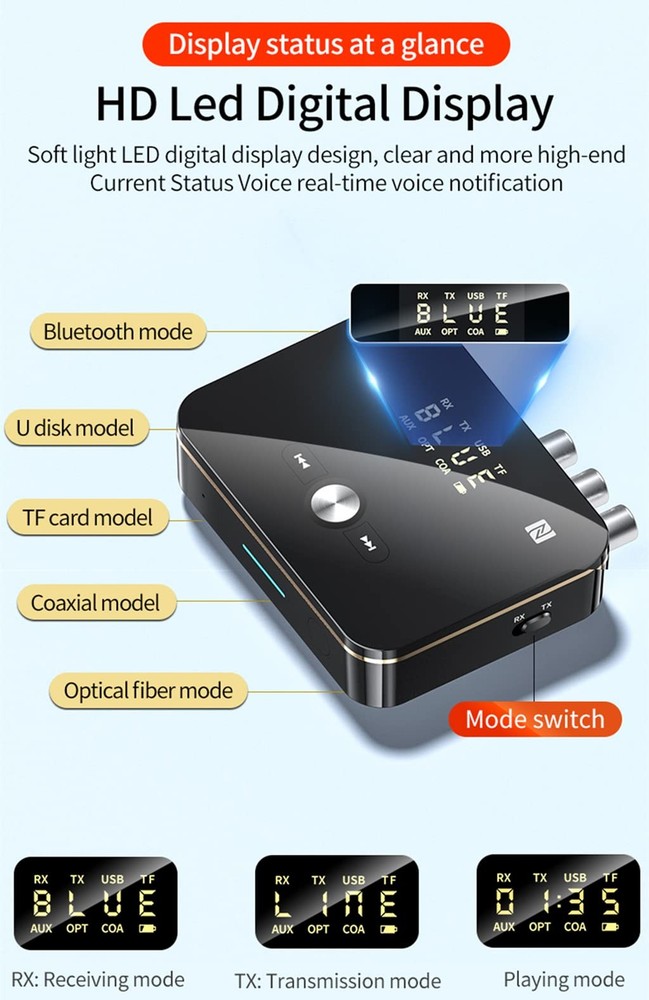 Bluetooth 5.0 Audio Receiver Transmitter 2 in 1 with Remote, Bluetooth Hi-Fi ...