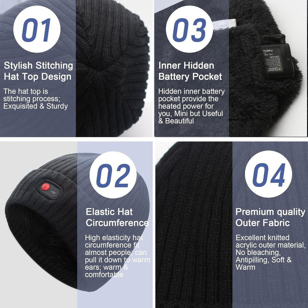 Rechargeable Battery Heated Beanie Hat
