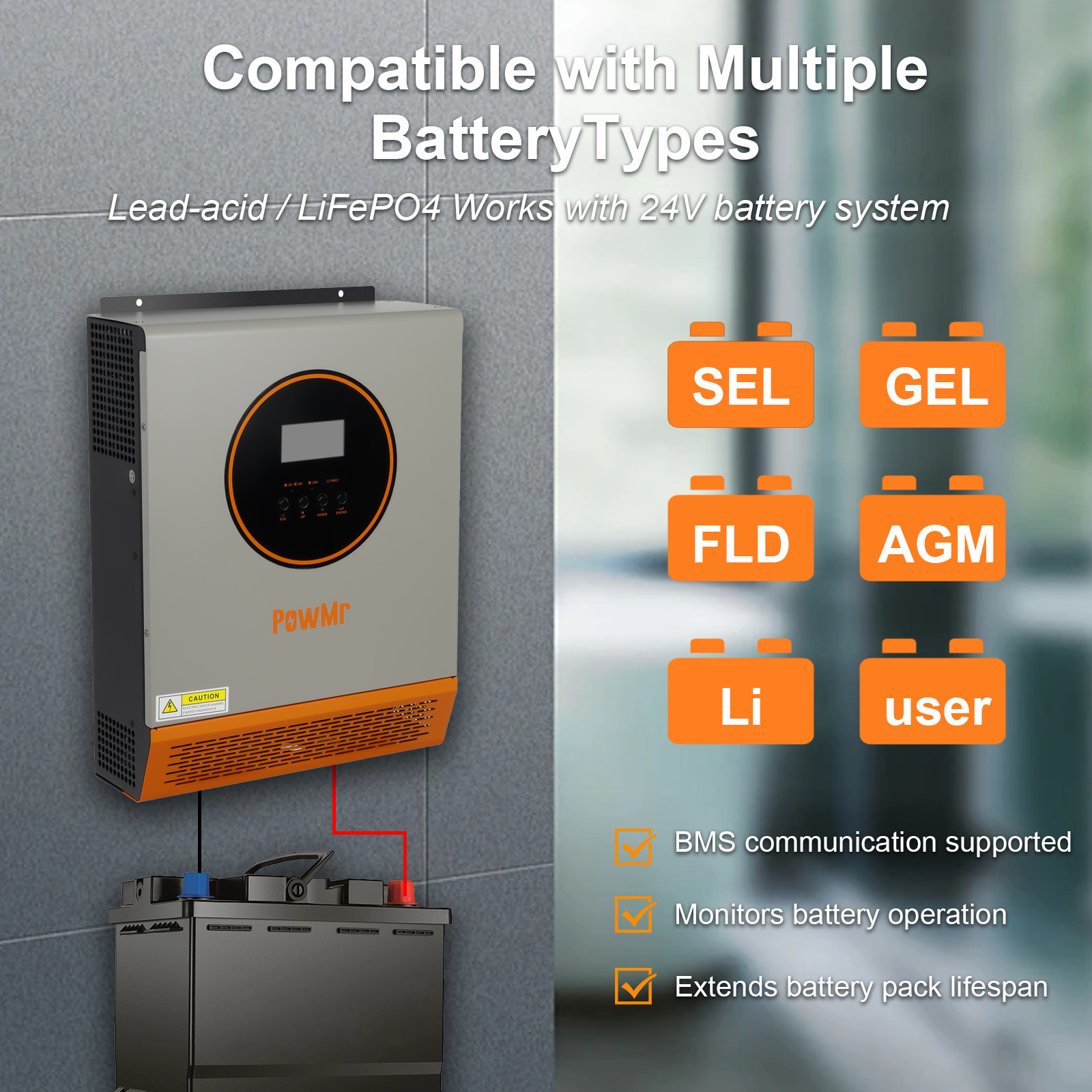 2400W 24V Solar Inverter Hybrid 110V/120V Off Grid 80A Charge Controller PV 80V