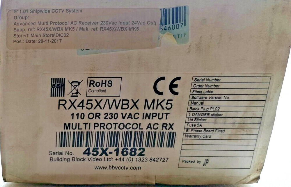BBV CCTV RX45X/WBX MK 5 MULTIPROTOCOL AC RECEIVER
