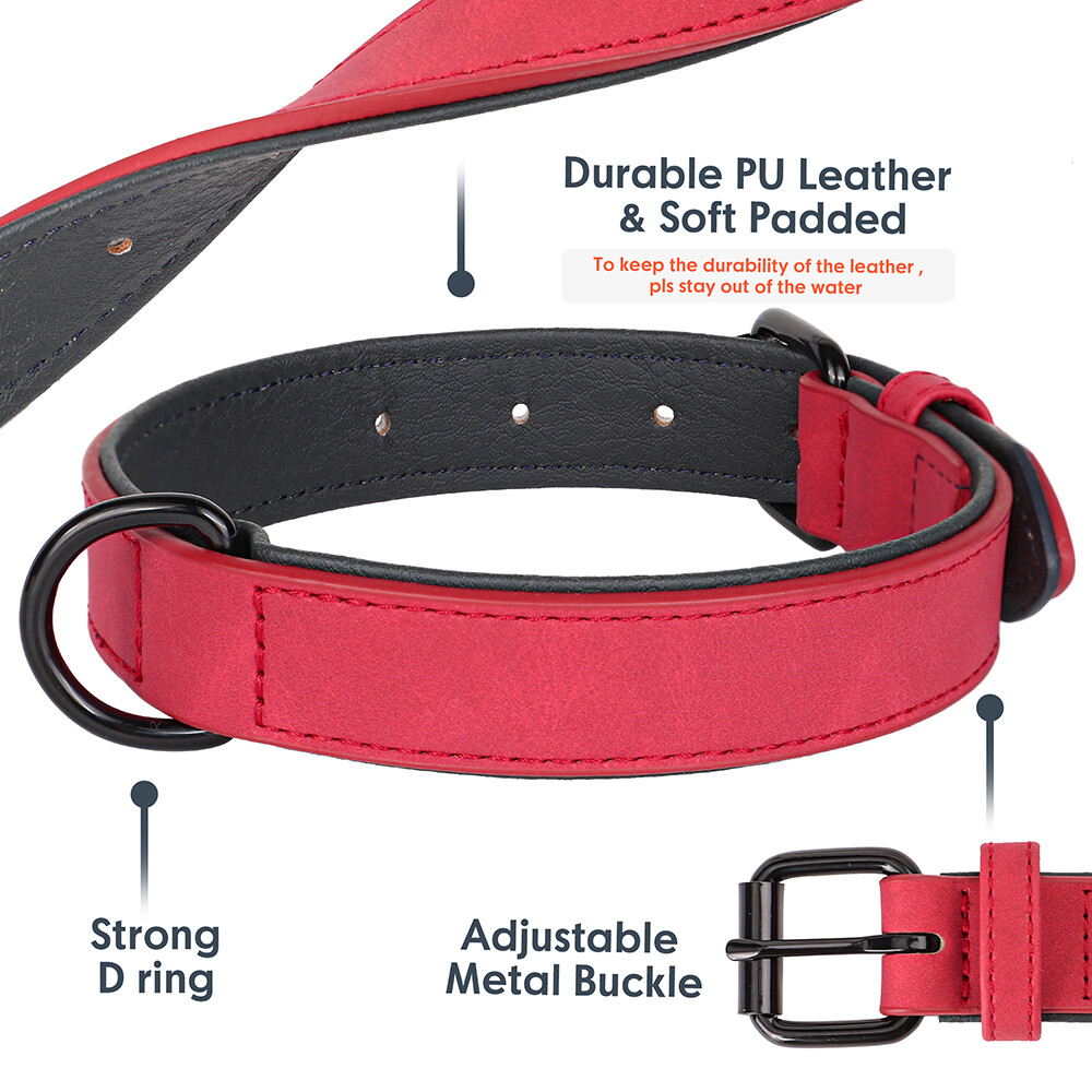 Leather Dog Collar Small Medium Large Soft Padded Adjustable for Pets Durable