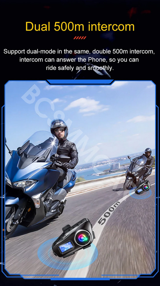 Motorcycle Helmet Intercom Bluetooth Headset FM Radio LCD Display Waterproof