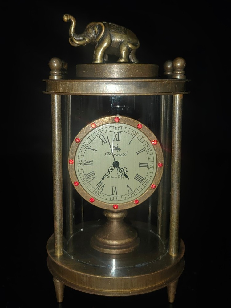 Collectible Decorated Old Handwork Copper Elephant Mechanical Table Clock